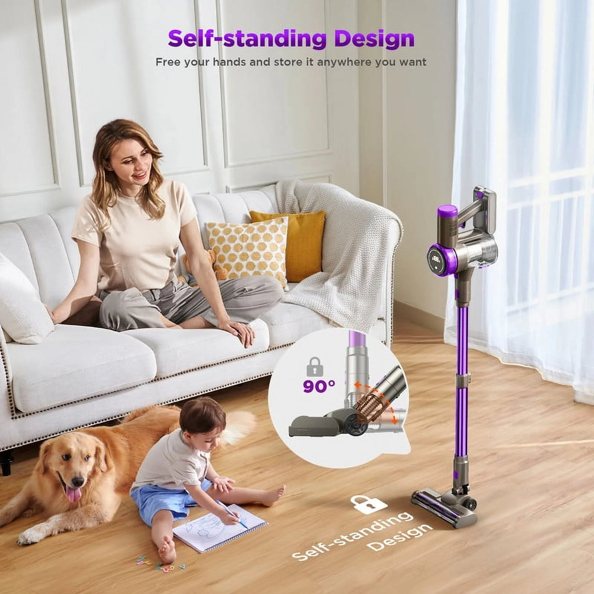 KANFUAQ Cordless Stick Vacuum Cleaner 38KPA 50Mins 2200mAh Lightweight for Home Pet Hair Carpet Hard Floor