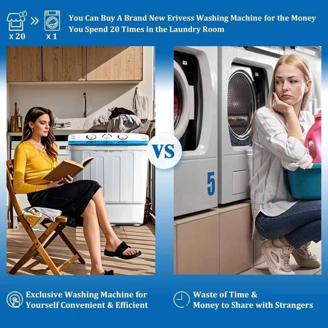 Dimedeal Portable 18lbs Twin Tub Mini Washing Machine, 11lbs Washer & 7lbs Spinner with Drying Rack & Hangers