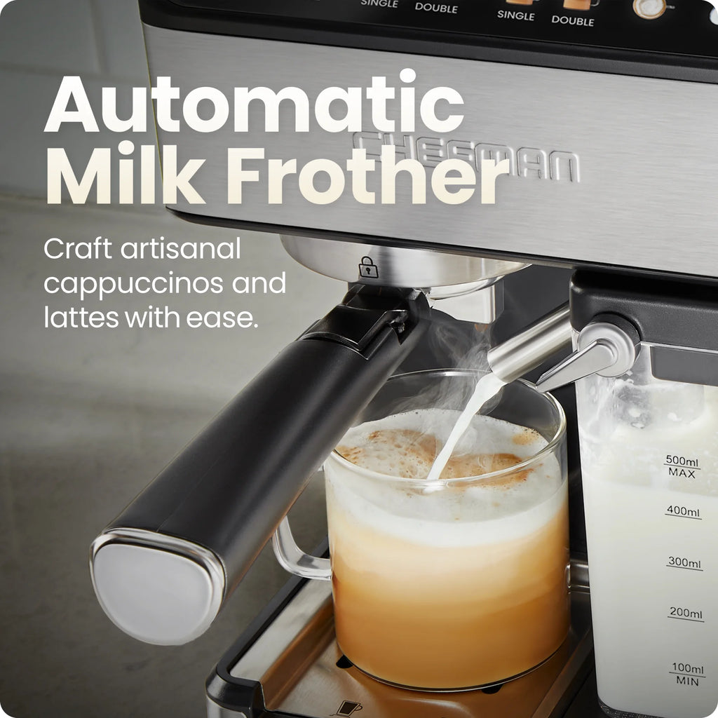Chefman Caf��Master Pro Espresso Machine w/ Milk Frother for Cappuccinos & Lattes �C Stainless Steel