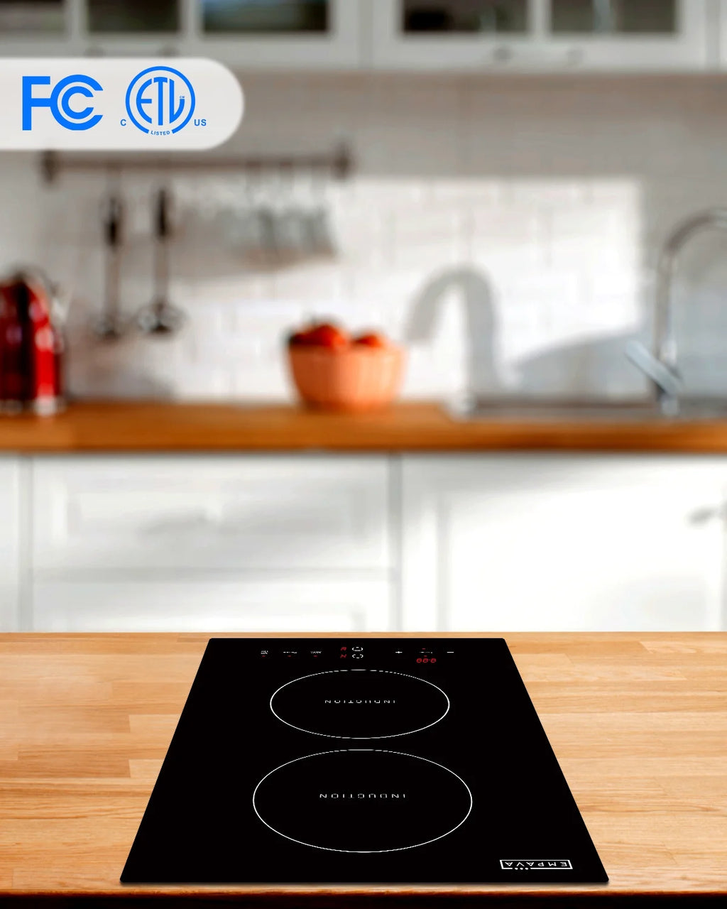 Empava Electric Stove Induction Cooktop Vertical with 2 Burners Vitro Ceramic Smooth Surface Glass