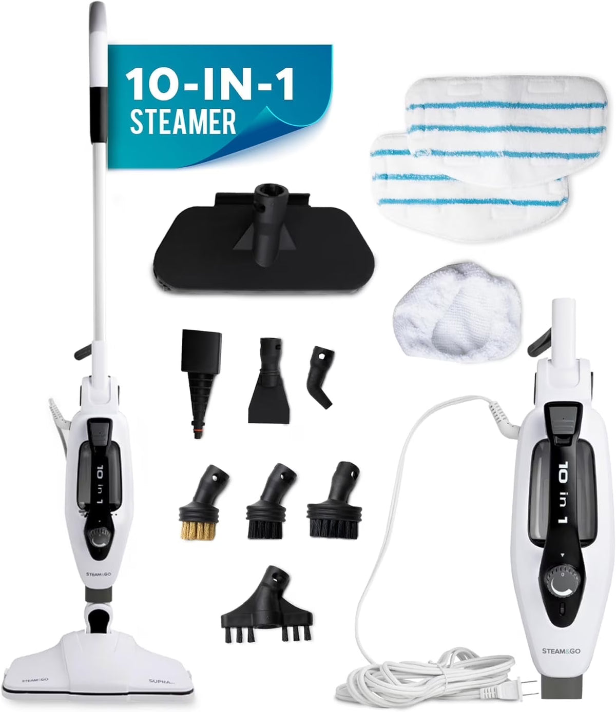 Steam & Go Supra Pro 10-in-1 Steam Cleaner Machine with Cleaning Attachments