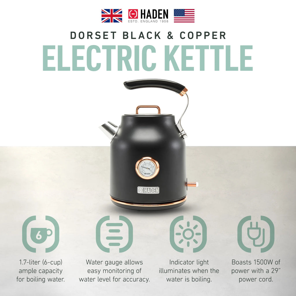 Haden Dorset 1.7 Liter Electric Water Kettle with Base, Putty & Chrome