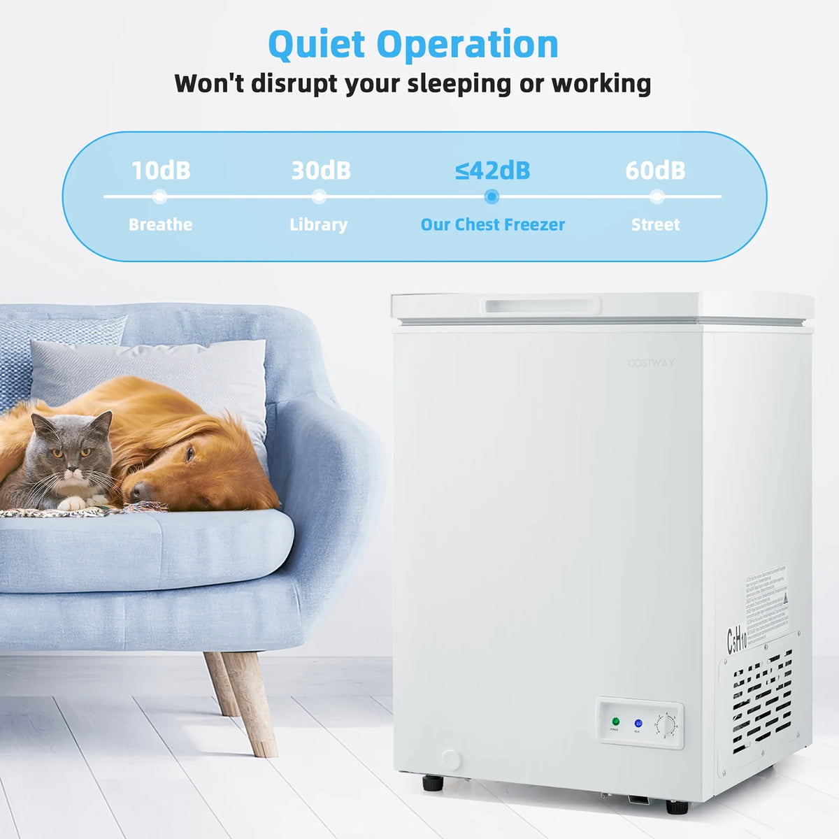 Costway 3.5 Cubic Feet Removable Storage Basket Chest Freezer