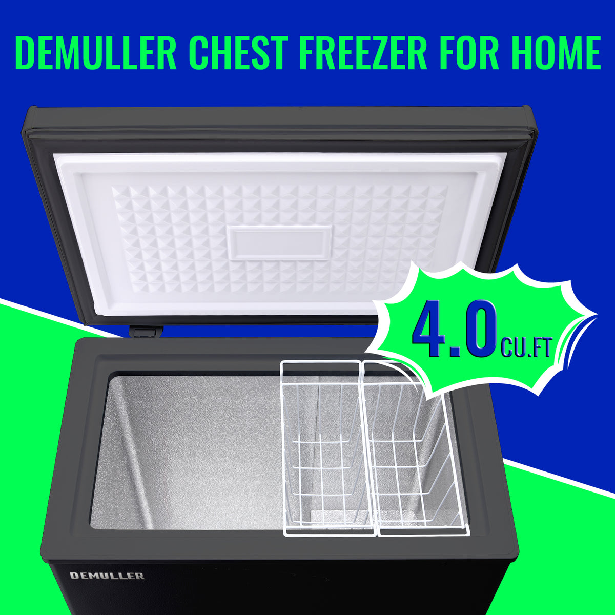 DEMULLER 4.0 Cu.ft Chest Freezer with Electronic Panel, Accurate Temperature Display to 1�?Black