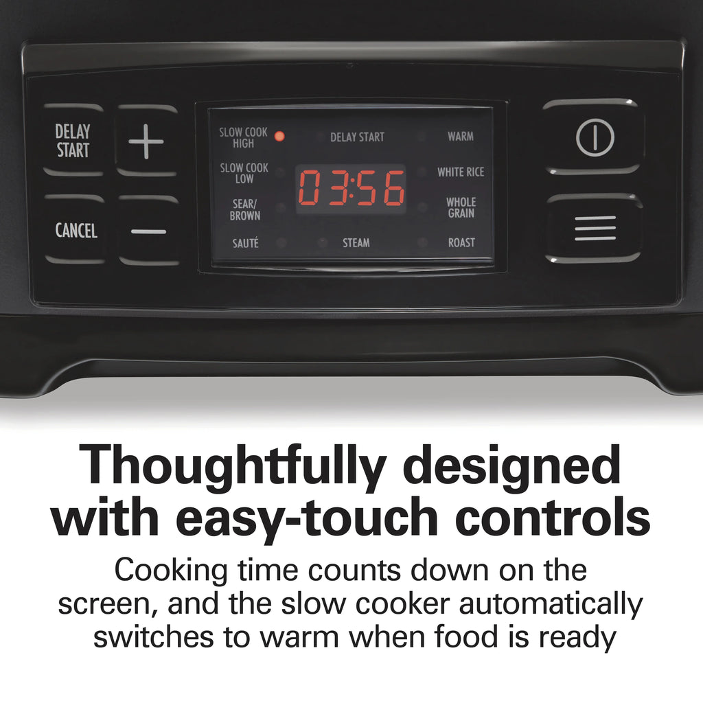 Hamilton Beach 9-in-1 Multi Cooker, 6 Qt Searing Slow Cooker, Nonstick Aluminum Crock with Removable Pot, Black
