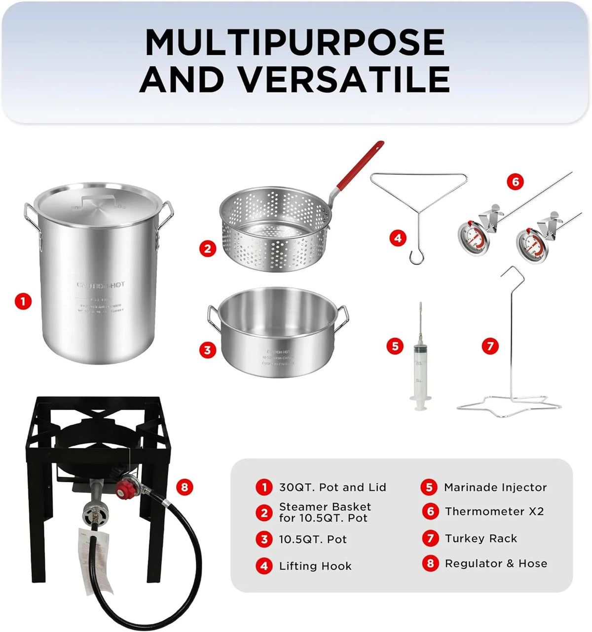 Red Mountain Valley Outdoor Propane Turkey Deep Fryer Set 30&10 Quart Fish Fryer with Basket, 50,000 BTU Burner, Large Seafood Boiler Kit, Outdoor Cooking for Frying, Boiling