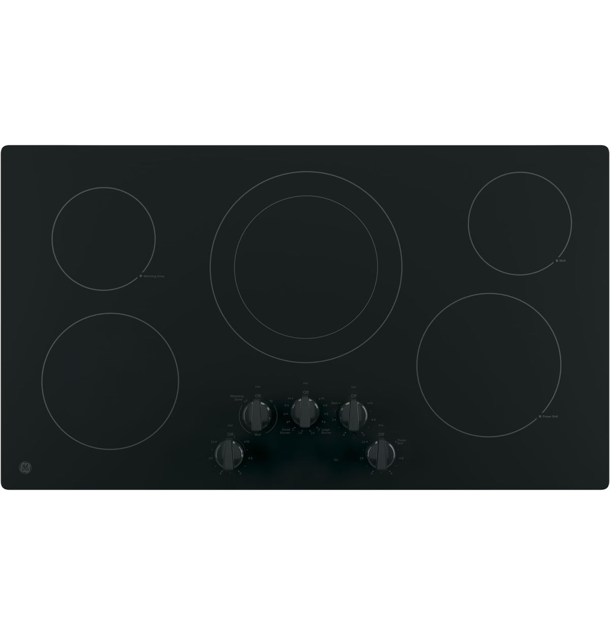 GE® 36" Built-In Knob Control Elec Cooktop 5 radiant elements, Power Boil Dual-Ring model JP3036DLBB