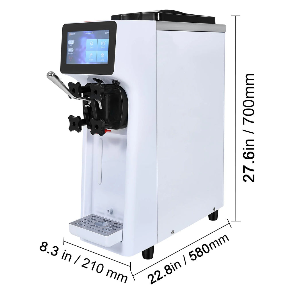 KFFKFF Commercial Ice Cream Machine Output of 10.6 QT/H, 1000W Single Taste Tabletop Soft Serve Ice Cream Device, 4L Reservoir 1.6L Cylinder, Digital Screen Automatic Cleaning Pre-chilling