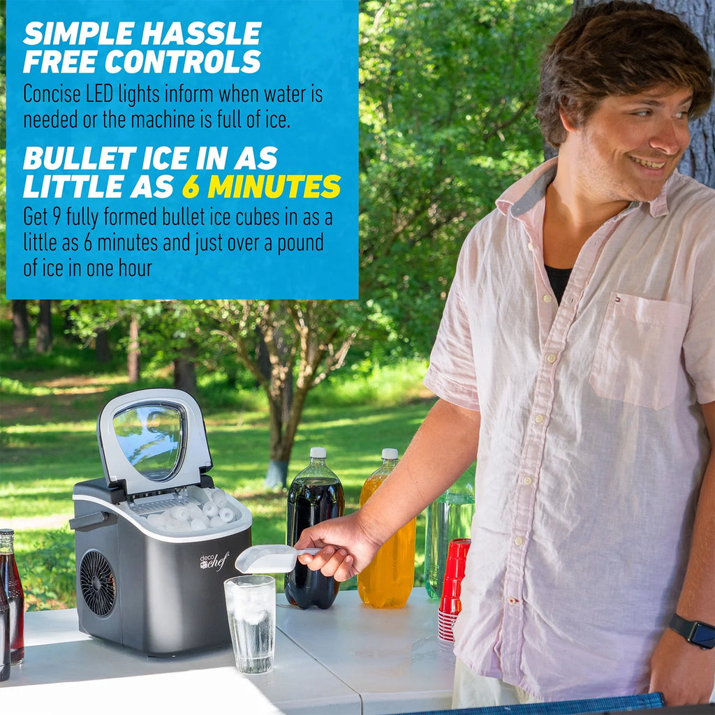 Deco Compact Countertop Ice Maker, 26LBs in 24HRs, 9 Bullet Ice Cubes Ready in 6 Minutes, Stainless Steel