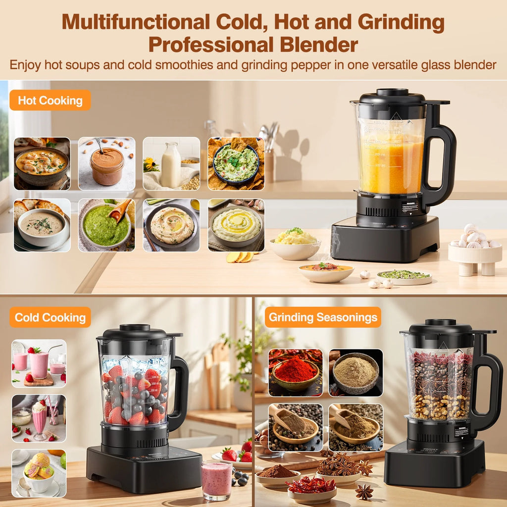 PRASKY Countertop Blender with Heating, 53oz Glass Jar, Nut Milk Maker, Homemade Soy, Soup, Ice, Multifunction Blender for Kitchen with Portable Metal Insulated Cup (Black)
