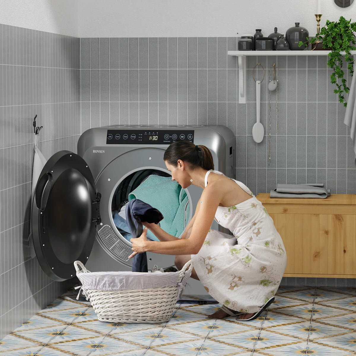 VINGLI Portable Clothes Dryer 3.5 Cu.Ft 1300W White Electric Tumble Dryer