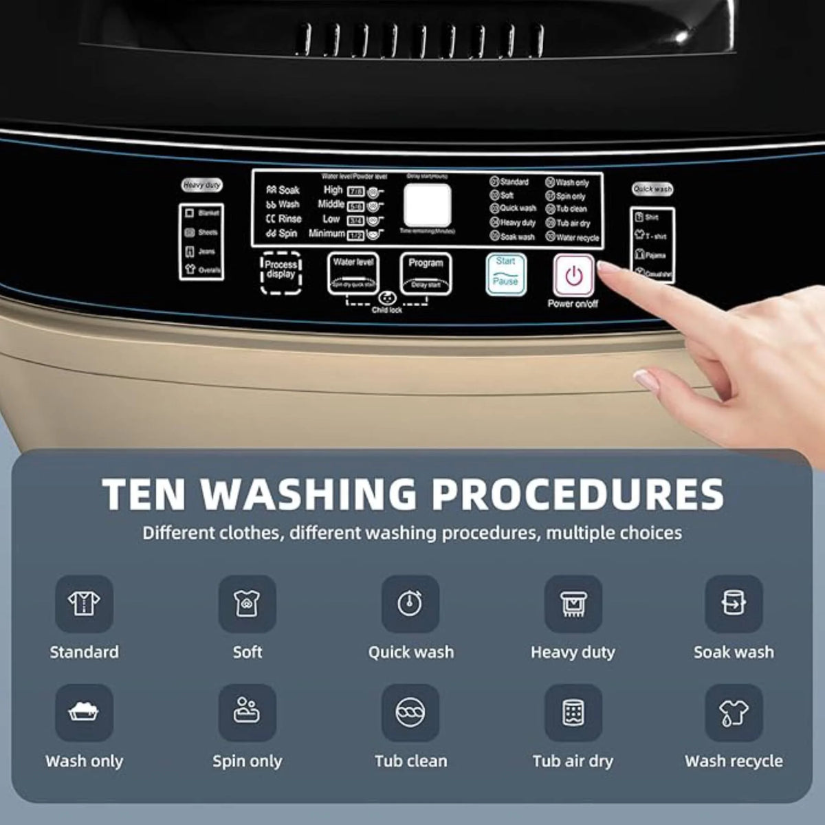 Top Load Washing Machine 25lbs Full Automatic Compact Washer and Dryer with 10 Programs & 8 Water Levels Laundry Machine for For Apartment, Home, Dorms, RV
