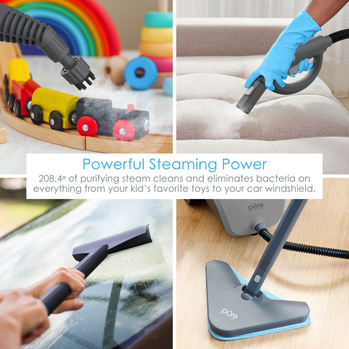 Pure Enrichment PureClean XL Rolling Steam Cleaner - Multi-Purpose Chemical-Free Steam Cleaner with 18 Accessories for Deep Cleaning Floors, Tiles, Grout, Windows, Grills, Ovens, and Vehicles