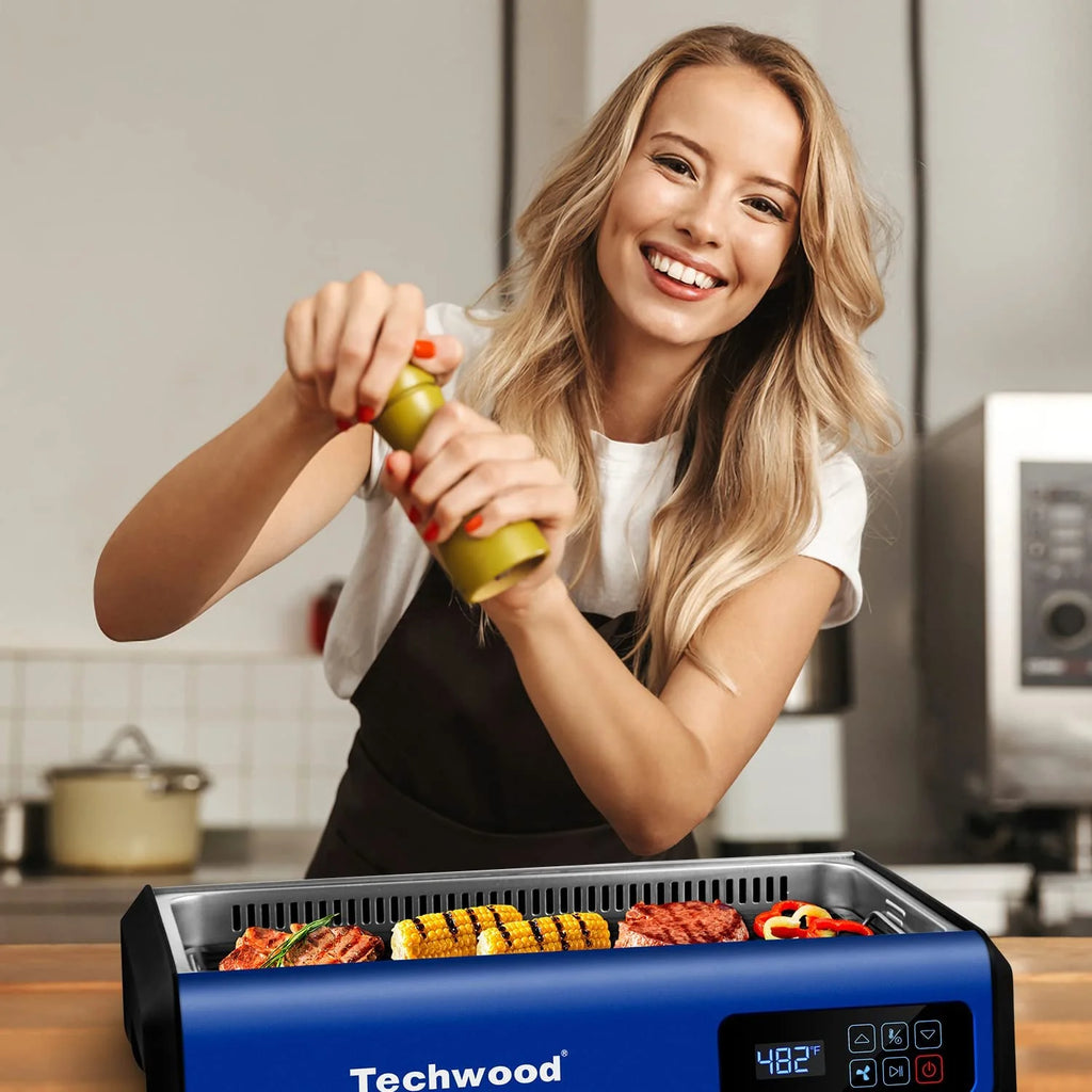 Techwood Indoor Smokeless Grill, 1500W, Black, Electric Portable Korean BBQ Grill with Tempered Glass Lid