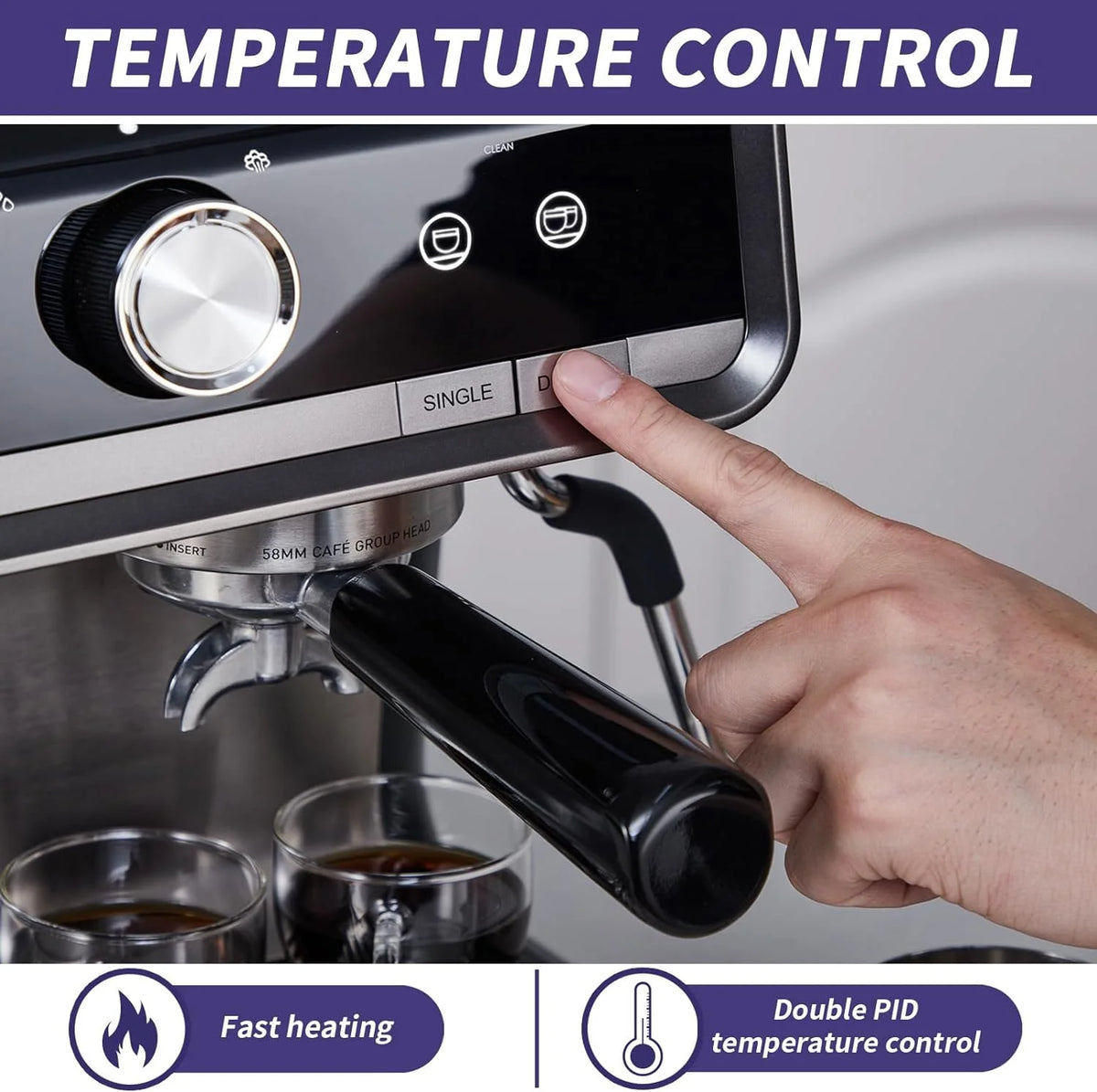 COZONY Espresso Machine 15 Bar, 2.5 L Water Tank, Semi Automatic Coffee Maker with Grinder, Milk Frother/Steam Wand, Italian Pump, All-in-One Espresso Machine, Stainless Steel, Silver
