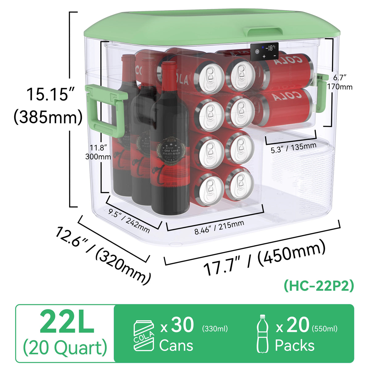 Portable Fridge 19 QT(18 Liter) 12 Volt Fridge Car Freezer Compressor Cooler 12/24V DC 110��240V AC for Camping Truck RV Boat & Home Use -18��~+15��