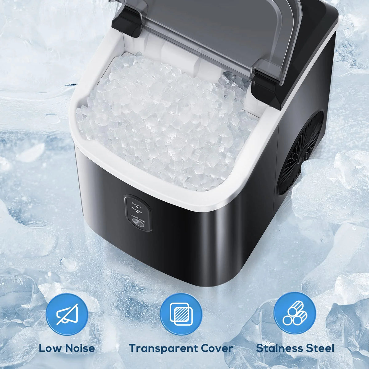 Electactic Nugget Ice Maker Countertop, 35lbs/24H, Self-Cleaning, Pebble Portable Ice Machine with Handle (White)