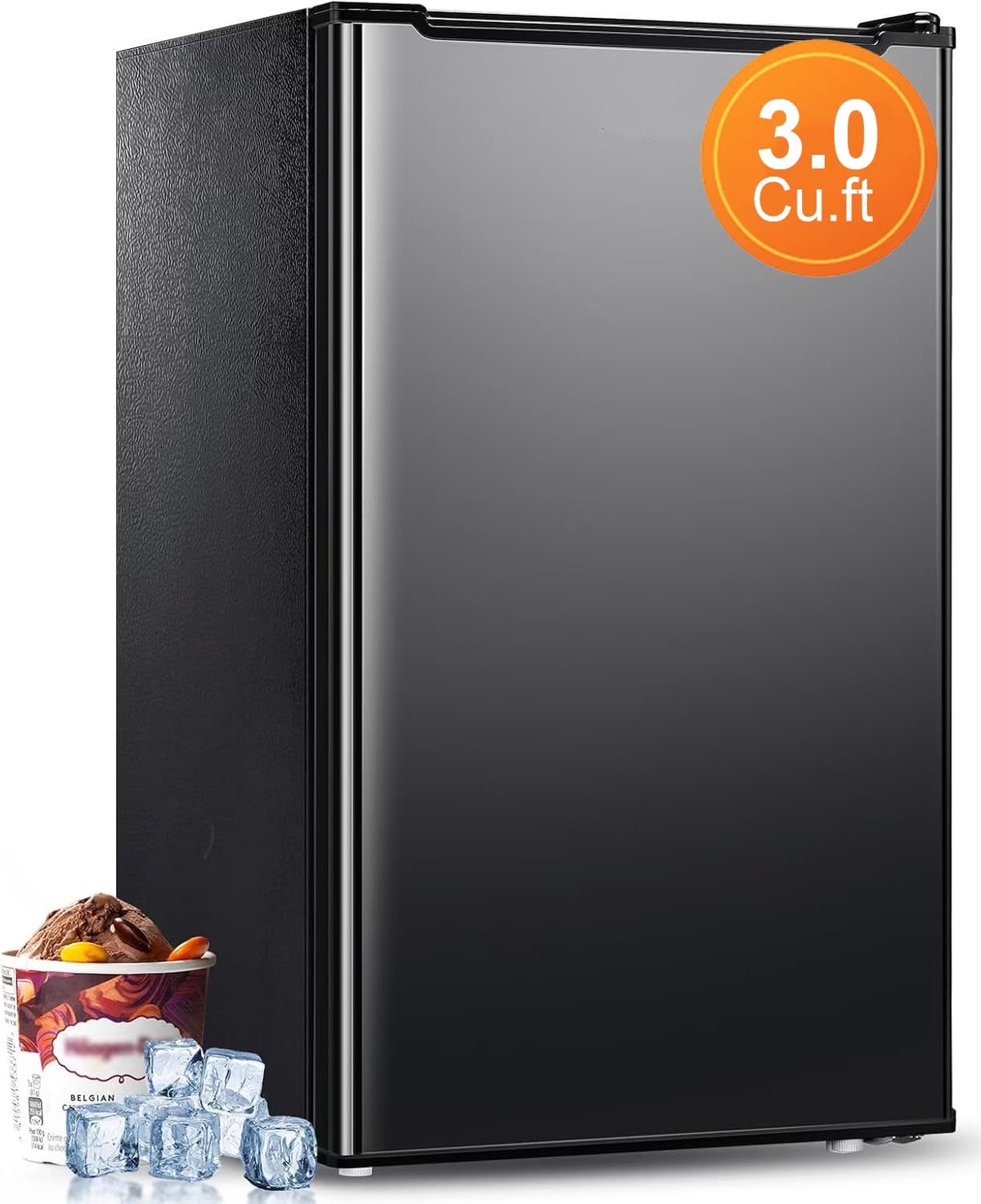 Kcpolre 3.0 Cu.ft Compact Upright Freezer, Mini Freezer with Adjustable Thermostat, Removable Shelves, Reversible Black Door, Ideal for Garage/Dorm/Office/Apartment/Kitchen, Black