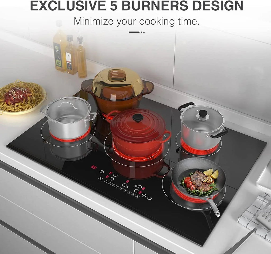 VBGK Induction Cooktop 30 inch 5 Burner Electric Hot Plate for Cooking Electric Induction Cooktop 240v, 99 Minutes Timer and Auto Shutdown Induction Burner,Child Lock