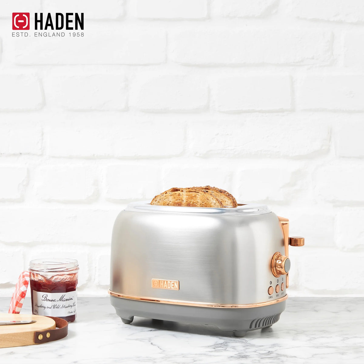 Haden Heritage 1.7 Liter Electric Kettle with 2 Slice Bread Toaster, White