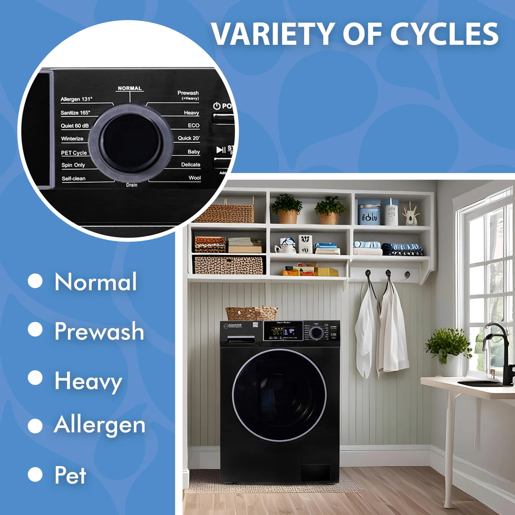 Equator 1.6 cu.ft./15 lbs Black 110V Front load Washer 15 programs + Pet Cycle