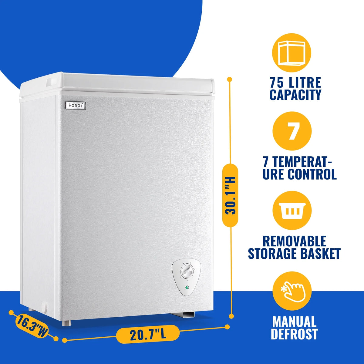 WANAI 5.0 Cu.ft Compact Freezer, Fast Cooling, Top Door Design, Energy-Efficient Deep Freezer White