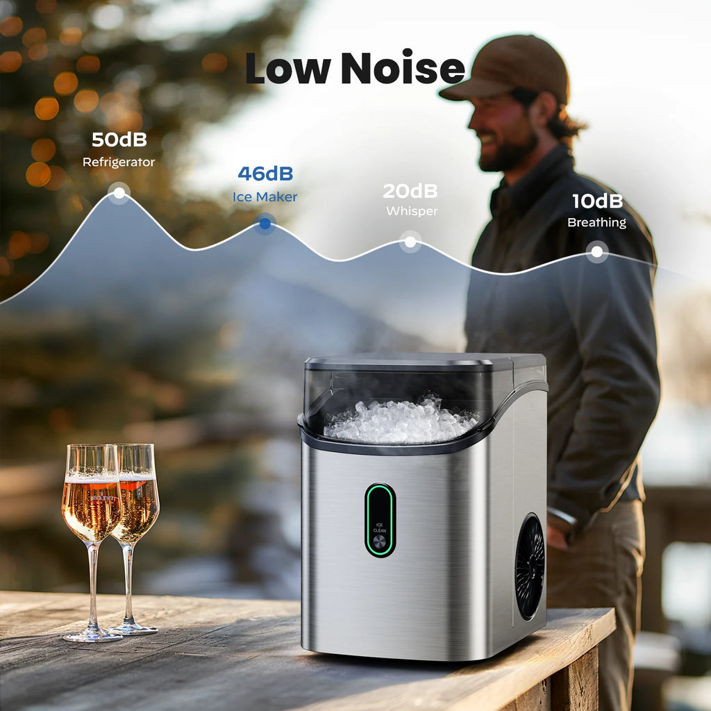 Philergo Nugget Ice Maker Countertop, Pebble Ice Maker with Soft Chewable Ice, 35 lbs/24 Hrs for Home, Kitchen, RV, Camping, Silver