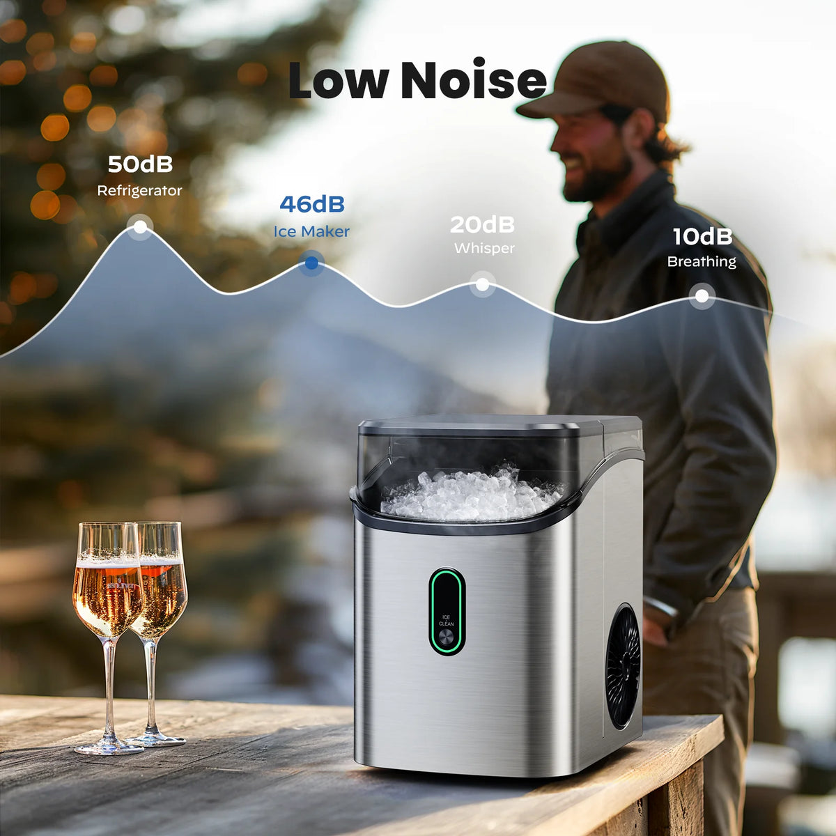 Philergo Nugget Ice Maker Countertop, Pebble Ice Maker with Soft Chewable Ice, 35 lbs/24 Hrs for Home, Kitchen, RV, Camping, Silver