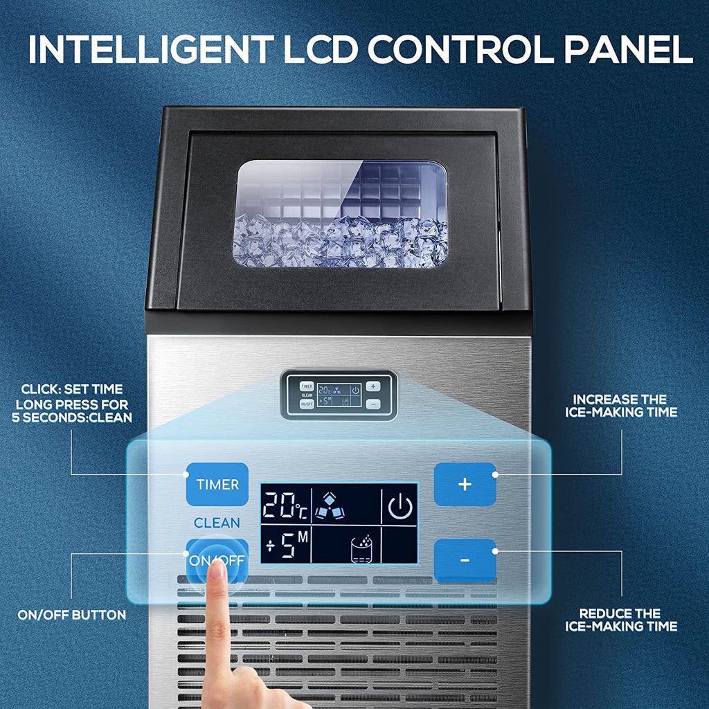 100Lbs/24H Commercial Ice Maker, 45 Cubes in 11 Mins, Stainless Steel, Auto Clean, Under Counter for Home/Bar Use�?Auseo