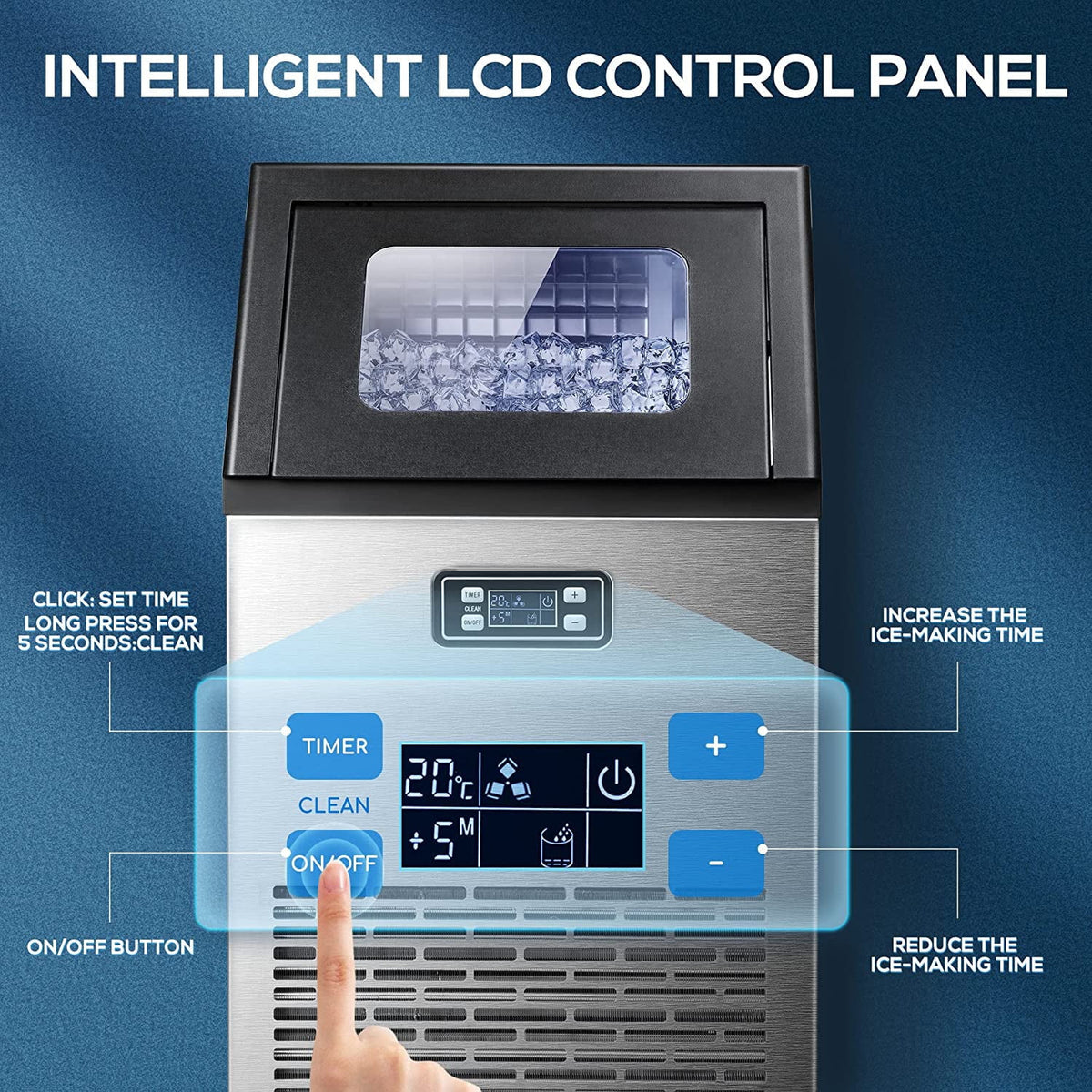 100Lbs/24H Commercial Ice Maker, 45 Cubes in 11 Mins, Stainless Steel, Auto Clean, Under Counter for Home/Bar Use�?Auseo
