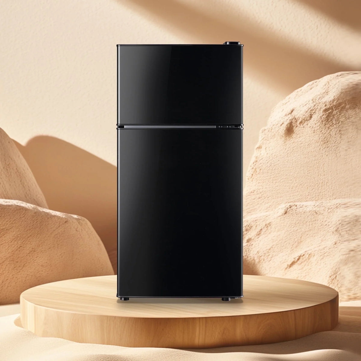 Tacool Small Mini Fridge with Top Freezer Compact Refrigerator Dual Door with Adjustable Thermostat Black for Home New