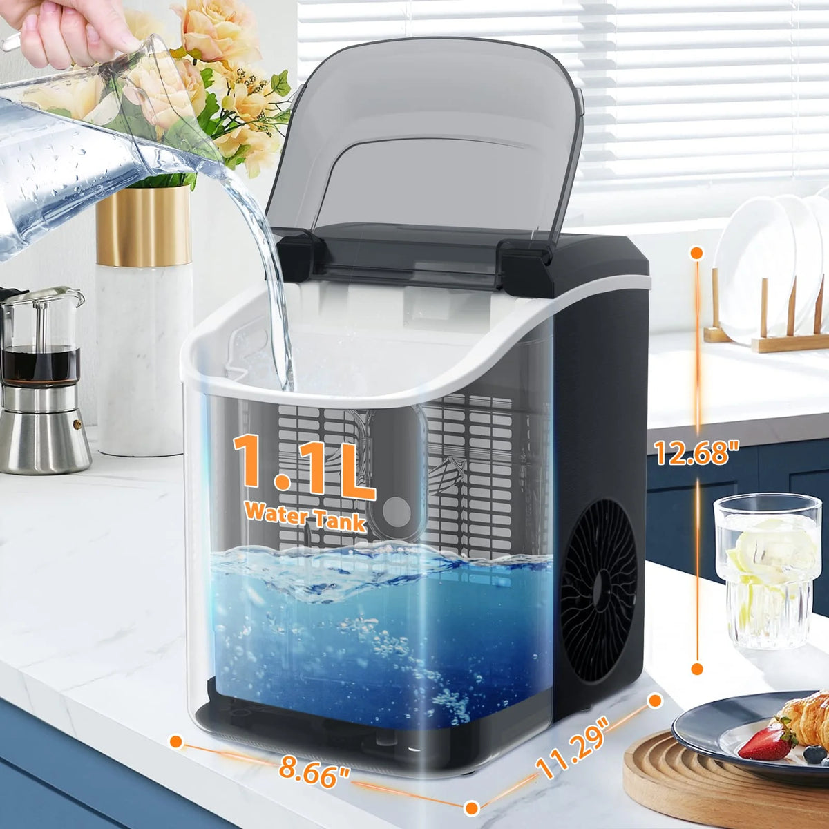 Electactic Nugget Ice Maker Countertop, 35lbs/24H, Self-Cleaning, Pebble Portable Ice Machine with Handle (White)
