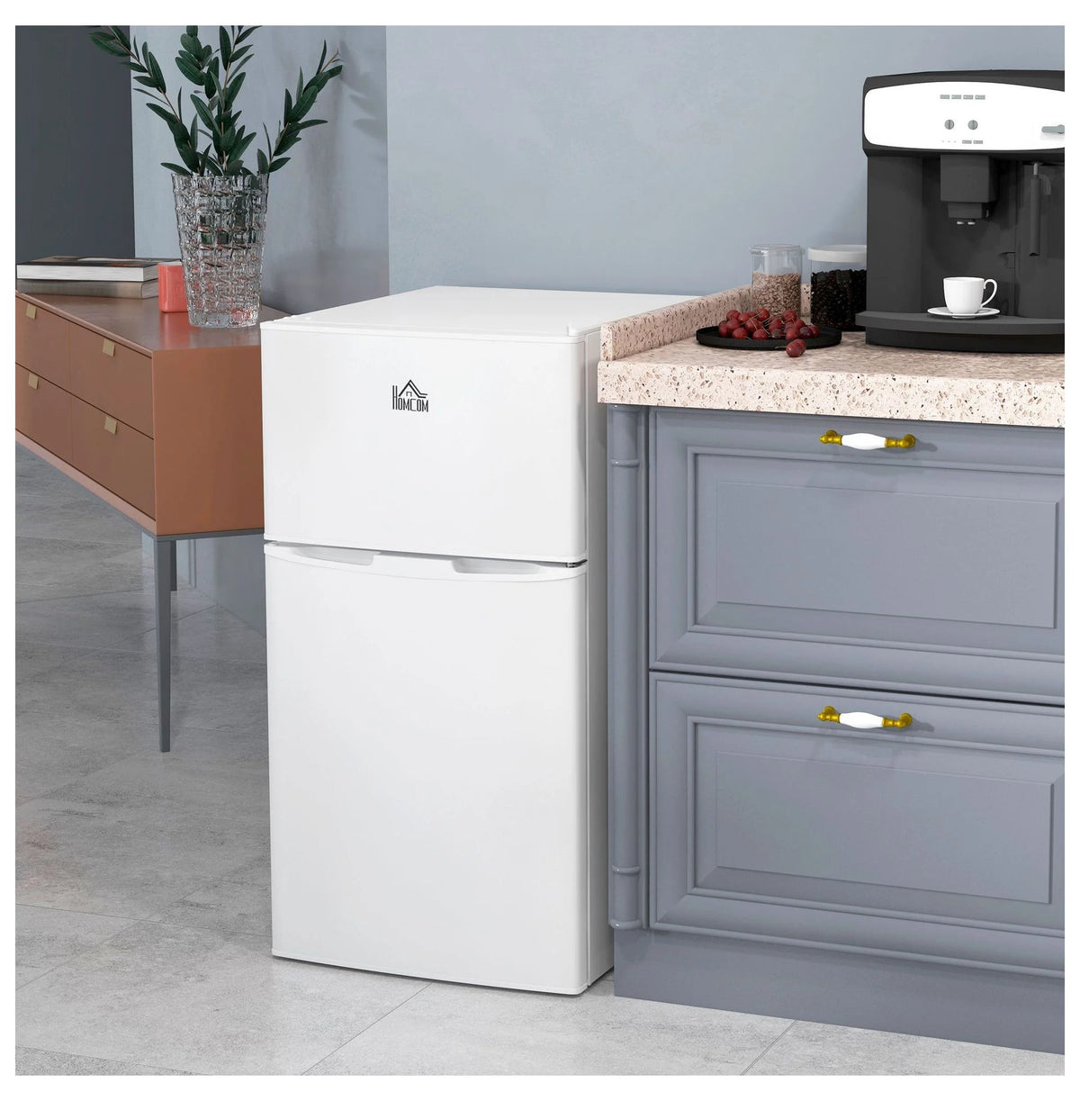 3.2 Cu.Ft Mini Fridge with Freezer - Double Door Refrigerator Adjustable Thermostat, Reversible Door - White - Dorm, Apartment, Bedroom