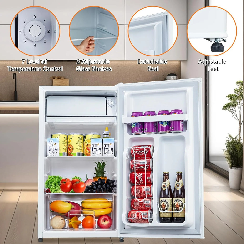 Aoile 3.2 Cu.Ft Compact Refrigerator, Single Door Mini Fridge with Top Freezer, White