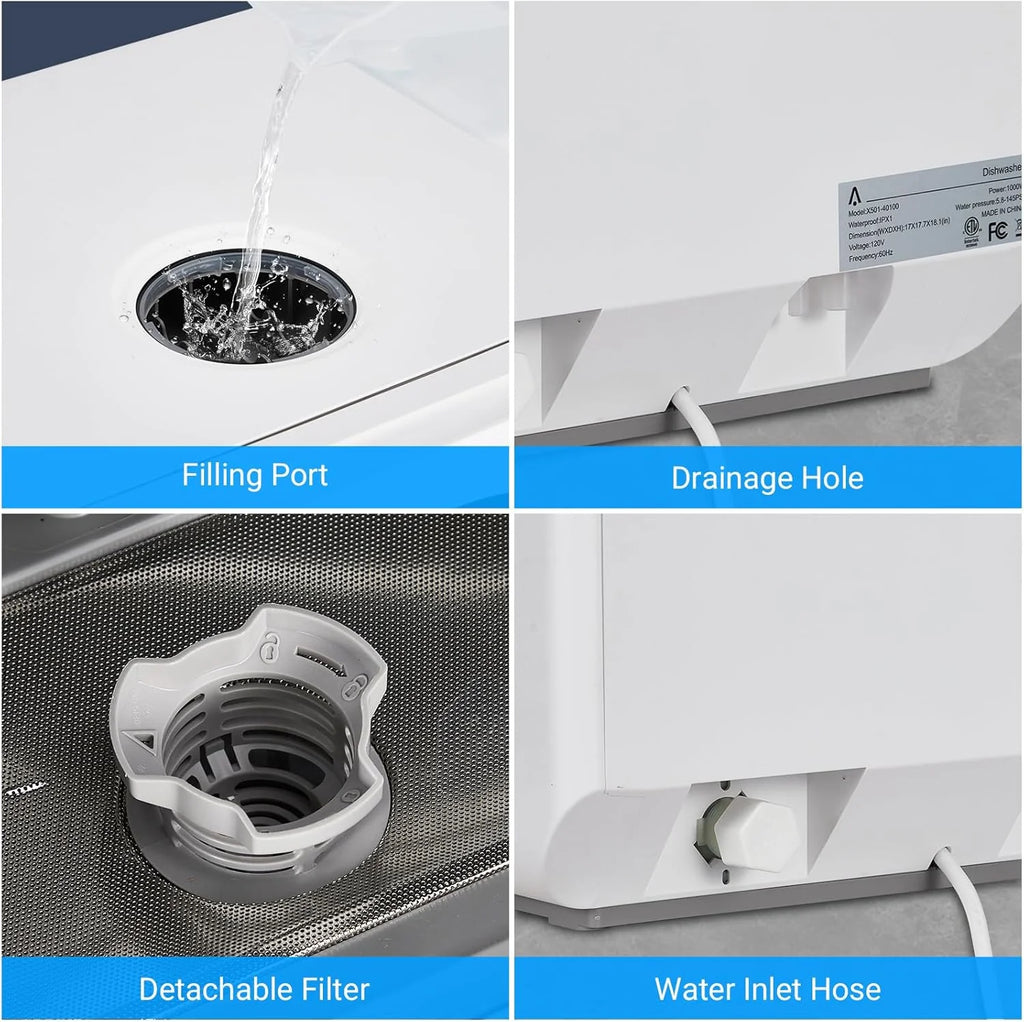 Portable Dishwasher With Large Display Screen 2 In 1 Self-Priming Fresh Air Drying