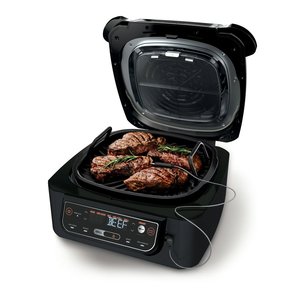 Ninja? Foodi? Smart 5-in-1 Indoor Grill with 4-Quart Air Fryer, Roast, Bake, Dehydrate, and Smart Cook System, LG451BK