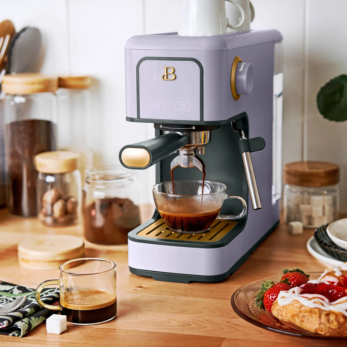 Beautiful Slim Espresso Machine with 20-Bar Pressure, Black Sesame by Drew Barrymore