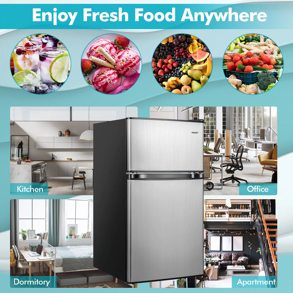 Costway FP10226US-SL Mini Refrigerator with Freezer Compact, Black and Silver, 19'' x 18'' x 33''