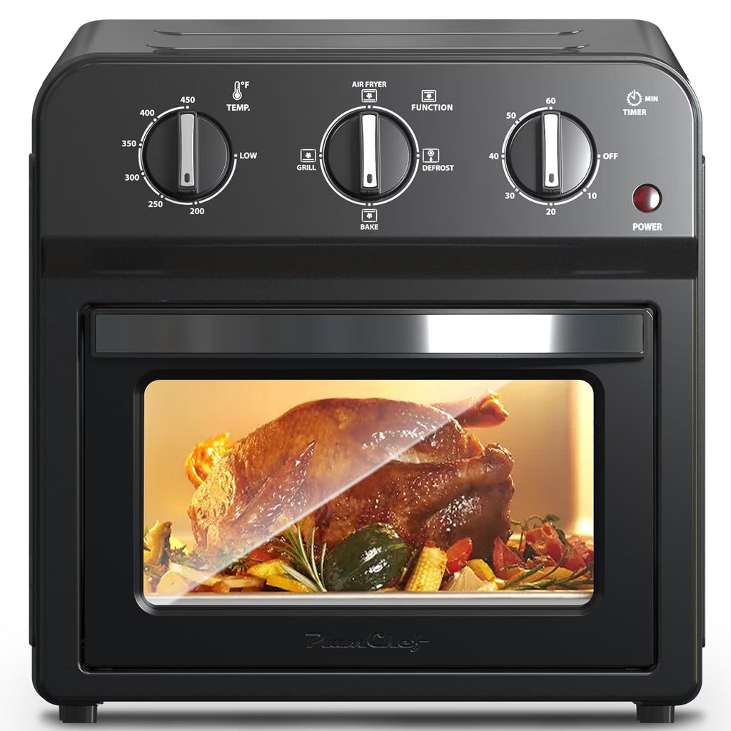 Plum Chef 13QT Air Fryer Toaster Oven Combo, 7-in-1 Multifunctional Countertop Oven with 360�� Hot Air Circulation for Healthy Oil-Free Cooking, Family Size, Stainless Steel, Silver