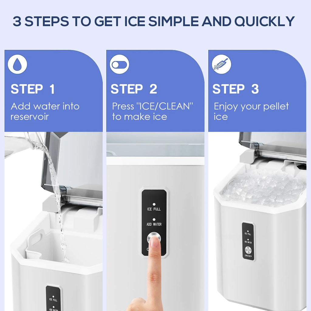 LHRIVER Countertop Nugget Ice Maker, 35Lbs/24H, Soft Chewable Ice, Ice Scoop, Self-Cleaning, White