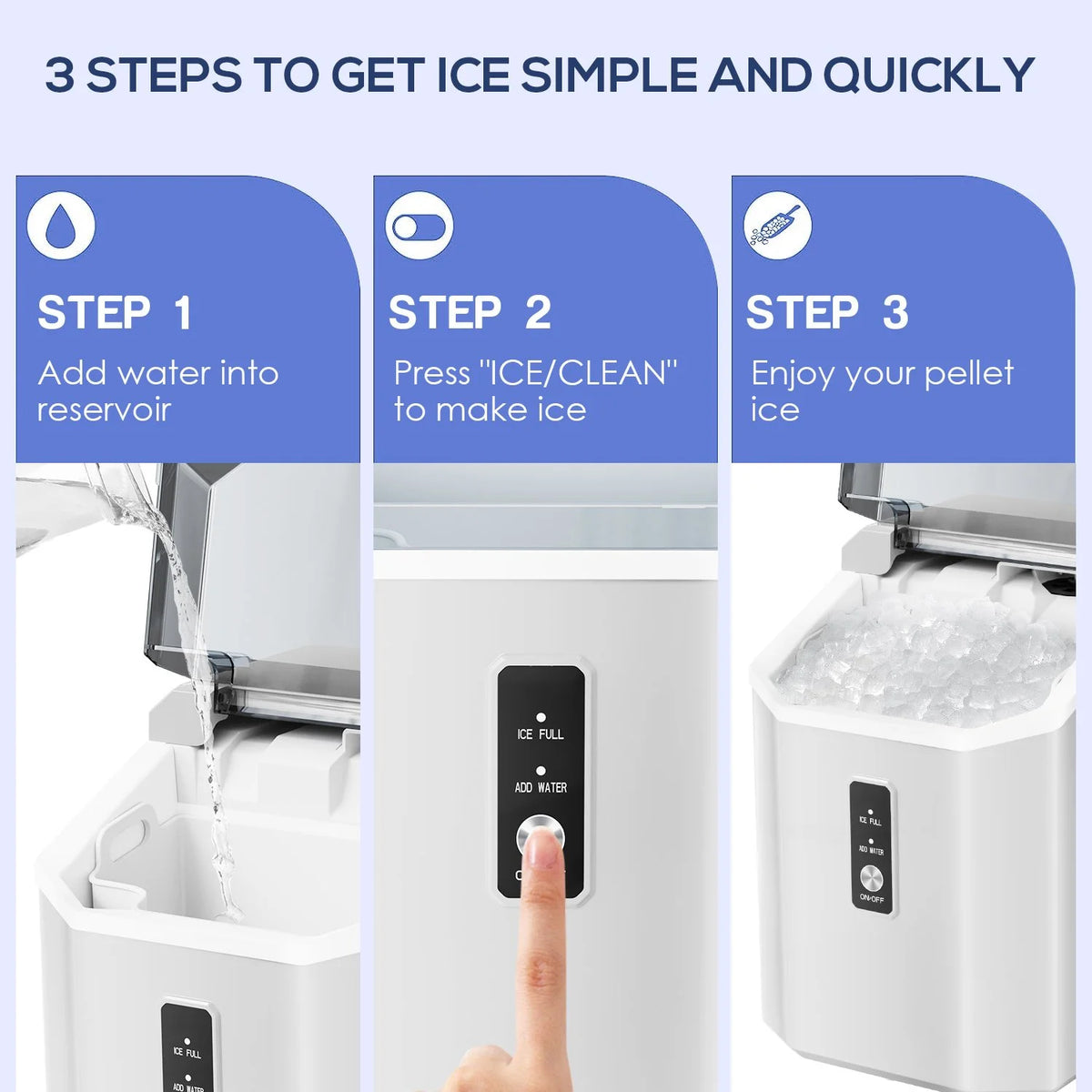 LHRIVER Countertop Nugget Ice Maker, 35Lbs/24H, Soft Chewable Ice, Ice Scoop, Self-Cleaning, White