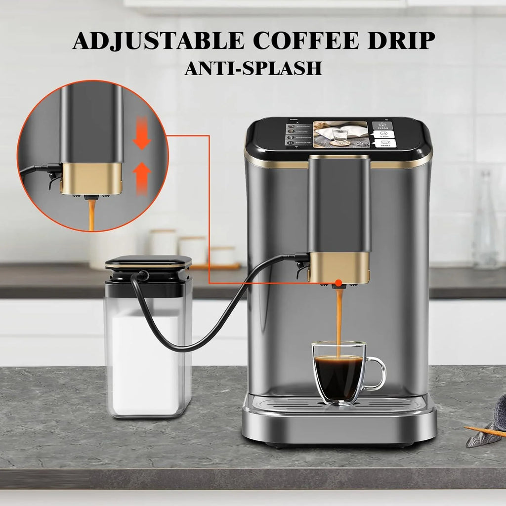 Espresso Machine,Fully Automatic Espresso Machine with Automatic Milk Frother,7 Coffee Varieties,20-Bar,Built-in Grinder,Intuitive Touch Display,1.5-L Water Tank