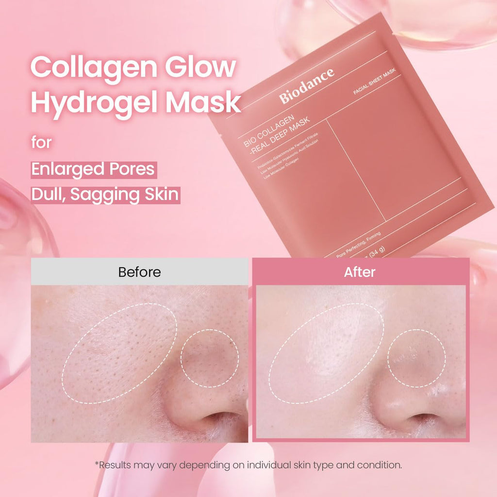 BIODANCE Bio-Collagen Real Deep, Masque Visage Hydrogel au Collagène, Masque de Nuit Hydratant, Soin des Pores et de l’Élasticité, K-Beauty Coréenne, 4 Masques