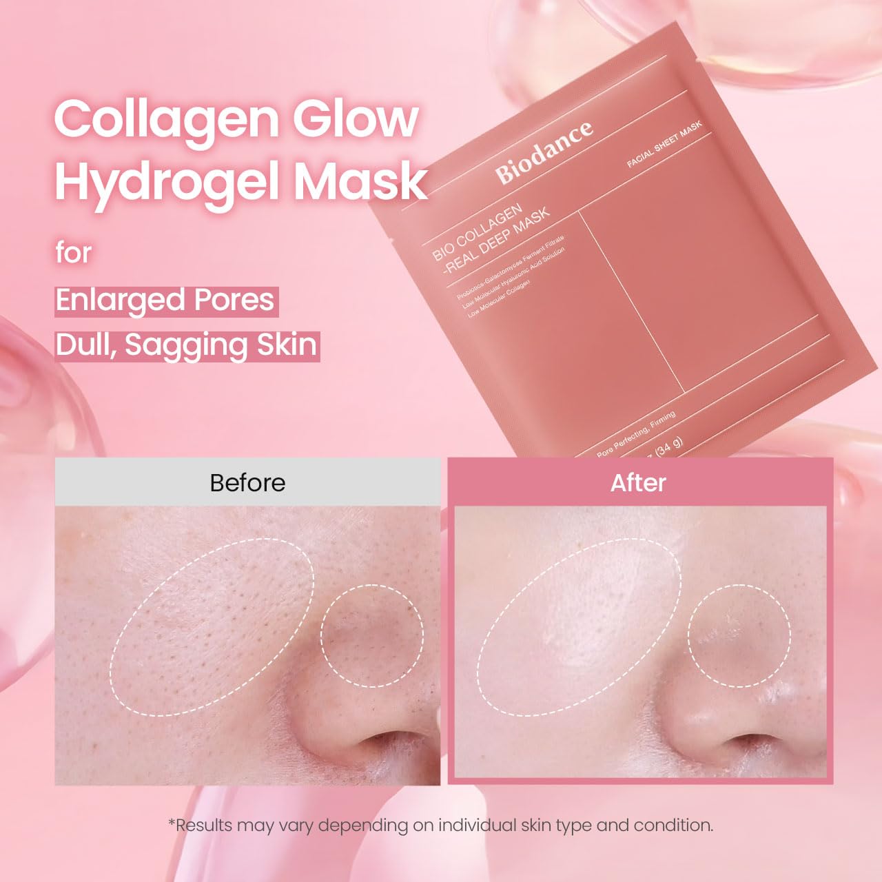 BIODANCE Bio-Collagen Real Deep, Masque Visage Hydrogel au Collagène, Masque de Nuit Hydratant, Soin des Pores et de l’Élasticité, K-Beauty Coréenne, 4 Masques