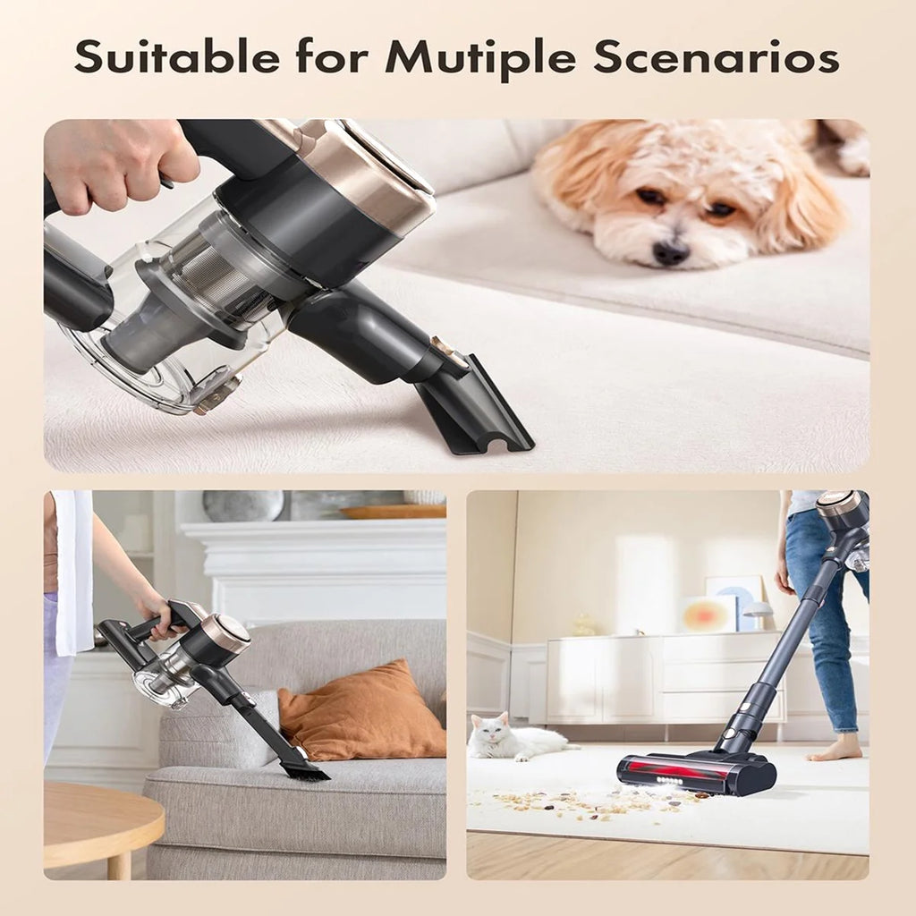 Homeika Cordless Vacuum Cleaner, 300W 23KPa Powerful Suction Vacuum with LED Display, 3 Suction, 48mins Runtime, Lightweight Stick Cleaner with Sofa Brush for Hard Floor/Carpet/Pet Hair/Car, Black