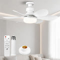 Ceiling Fan with Light and Remote Control, E27 Dimmable 40W LED Fan, 3 Speed, 6 Blades, Quiet, with Base and Extension Rod, Timer, for Bedroom, Living Room, Office, White, 52 cm
