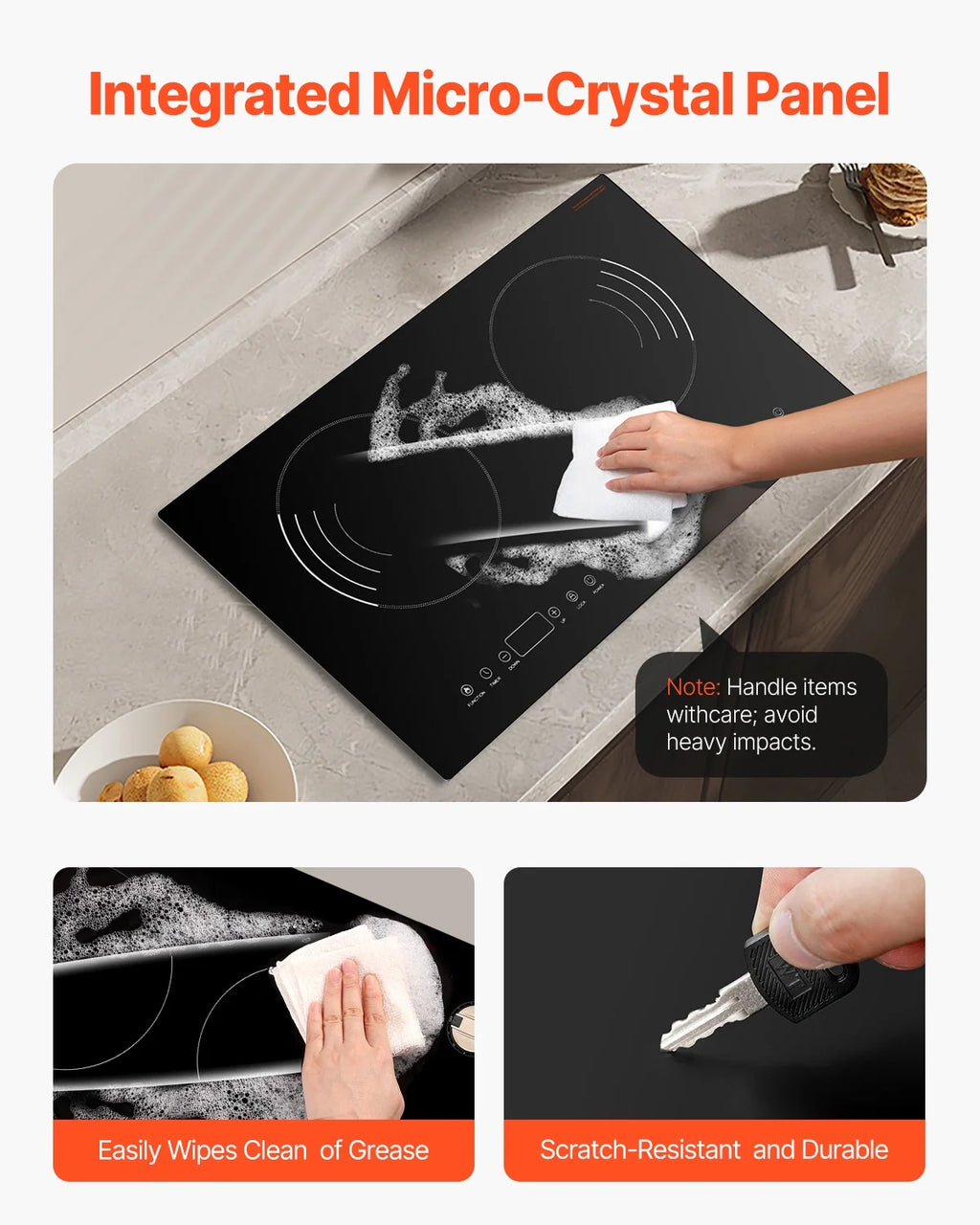 KFFKFF Induction Stove, 1800W Electric Countertop 2 Burner, Electric Cooktop with Touch Controls, Integrated Induction Stove with 9 Energy Levels, Safety Feature for Kids, Timer Function, Glass Top