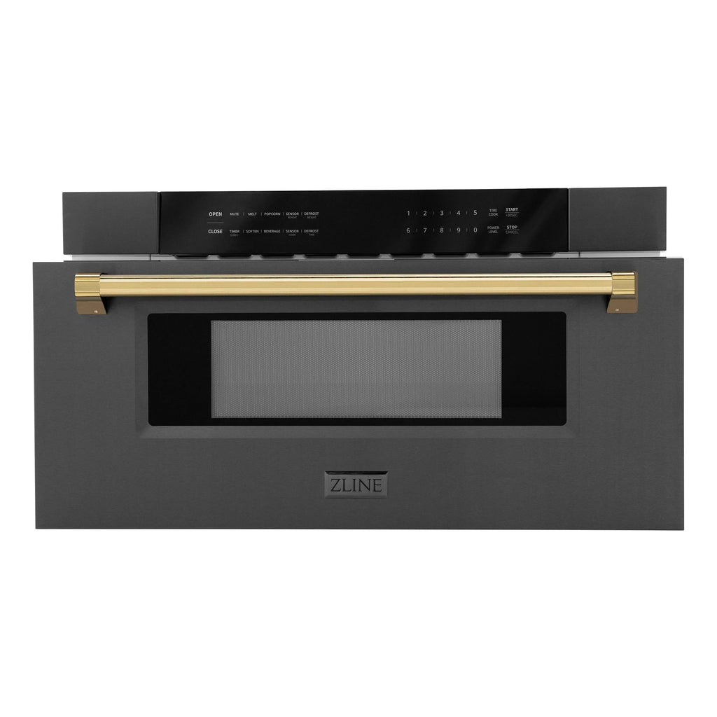 ZLINE Autograph Edition 30" 1.2 cu. ft. Built-In Microwave Drawer in Stainless Steel with Gold Accents