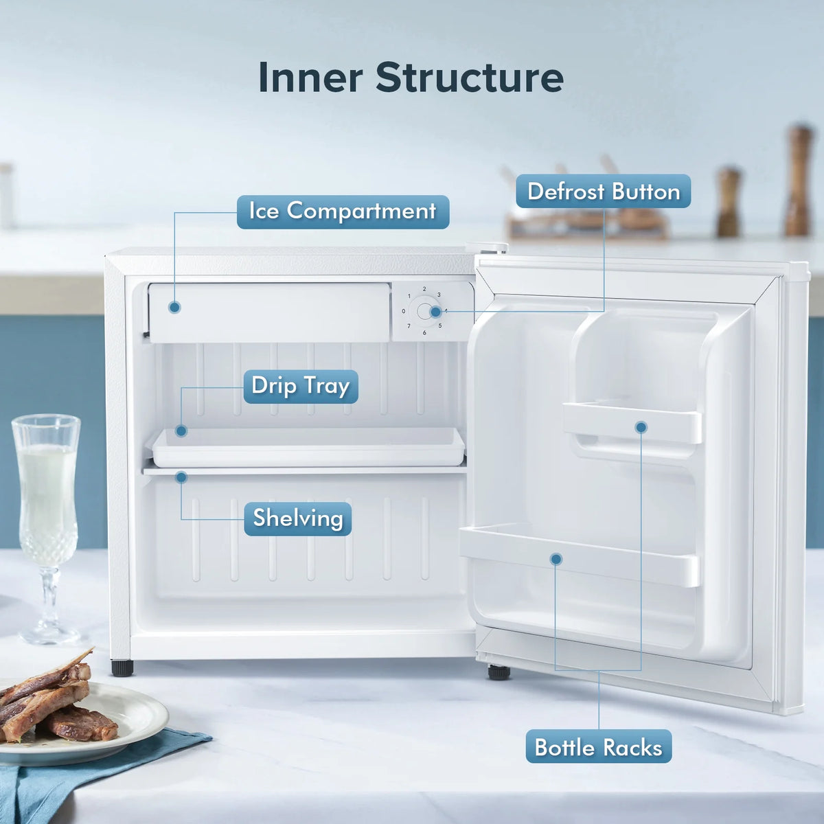1.7 Cu ft Compact Single Door Refrigerator - Energy Efficient, Reversible Door, Perfect for Home, Office, or Dorm, Black