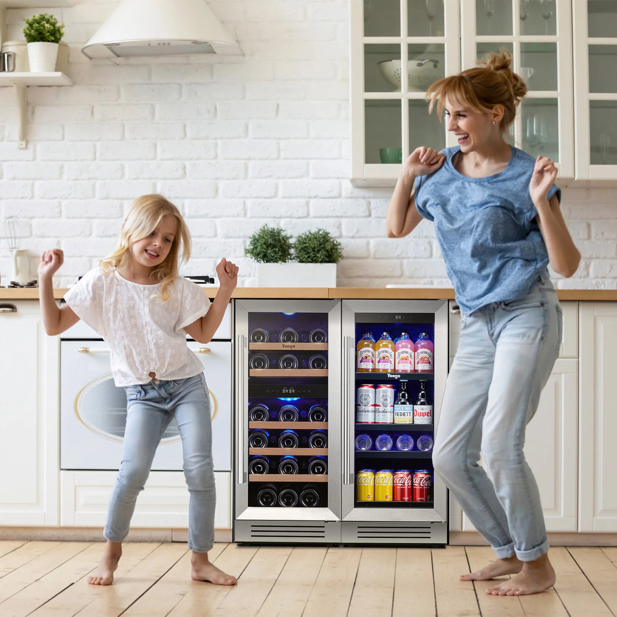 Yeego 30" Wine and Beverage Refrigerator,Two 15" Wine and Beverage Cooler Under Counter or Freestanding, Hold 33 Bottles and 80 Cans(Two Pack)